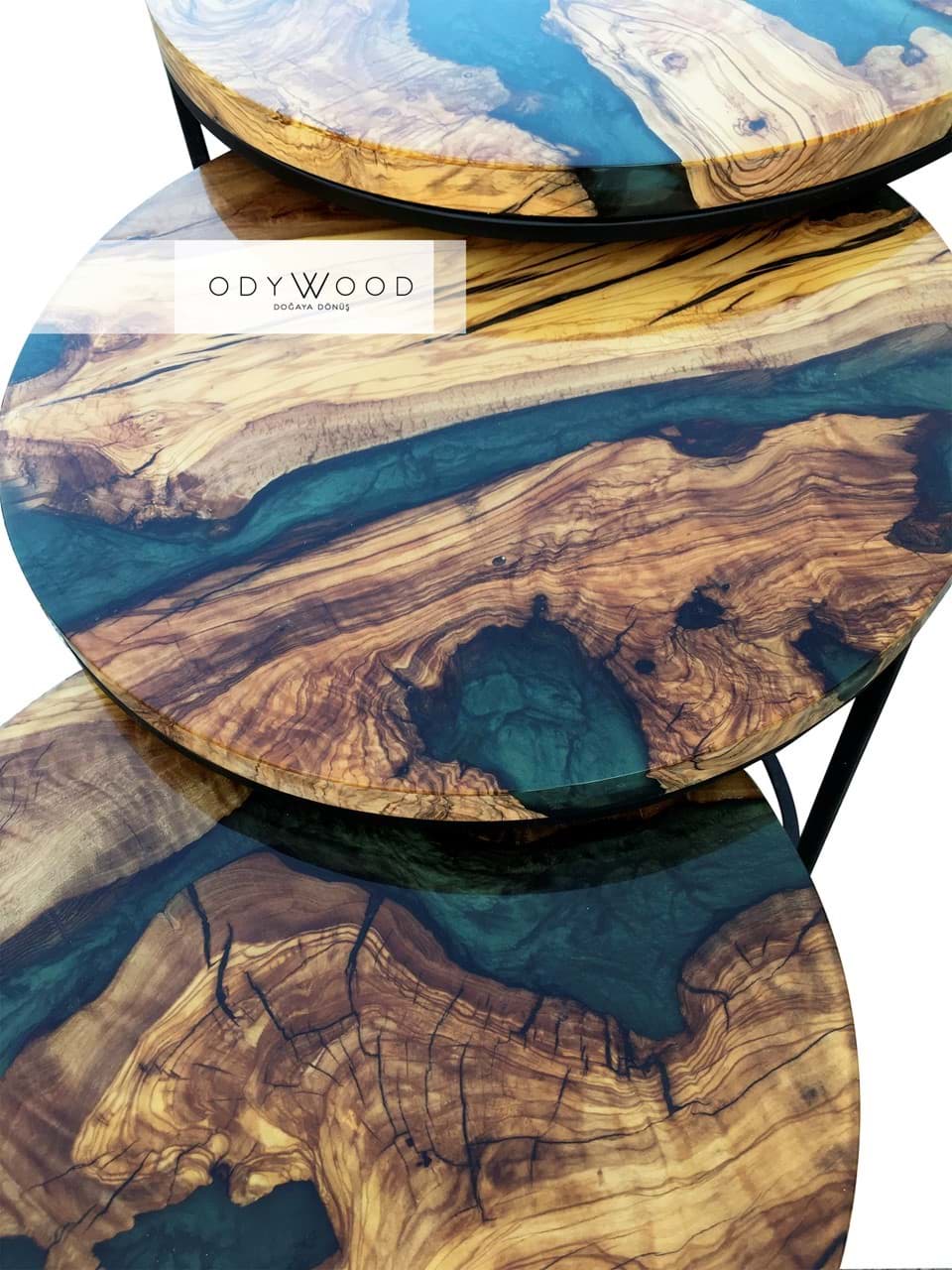 Kanyon Epoksi Zigon Sehpa Seti - Metalik Yeşil resmi